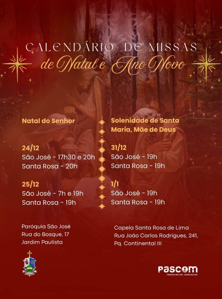 Calendário de missas de Natal e Ano Novo